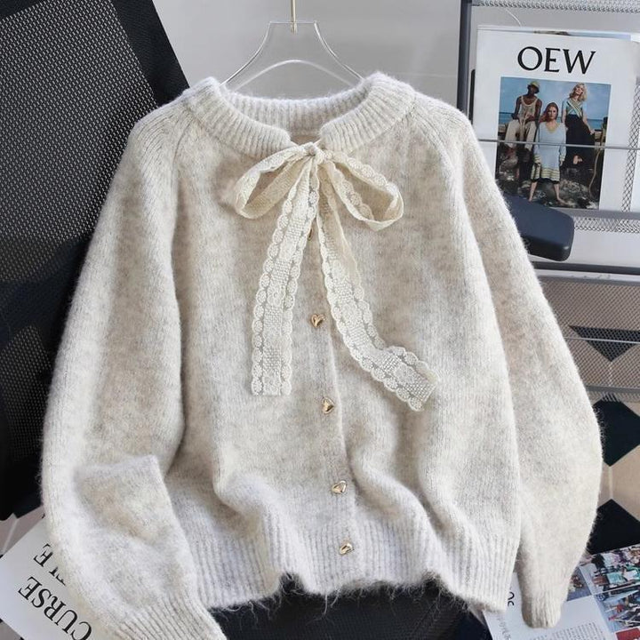 Damen Verspielter Strickcardigan mit Schleifenakzenten Drune