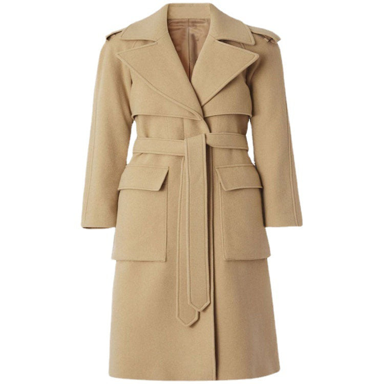 Damen Midilanger Wollmix-Longcoat mit doppelter Schulterpasse, Pattentaschen und dezenter Taillierung Drune