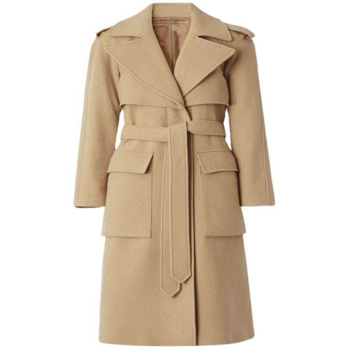 Damen Midilanger Wollmix-Longcoat mit doppelter Schulterpasse, Pattentaschen und dezenter Taillierung Drune