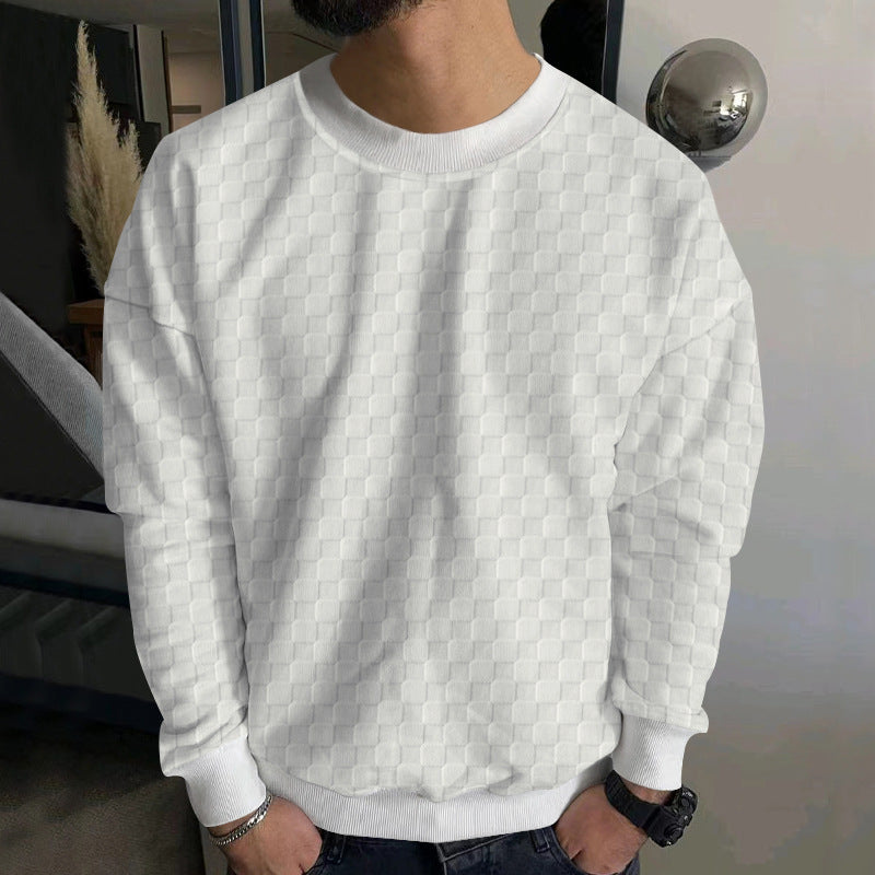 Herren Strukturiertes Baumwoll-Sweatshirt mit Karo-Prägung und Rundhalsausschnitt Drune