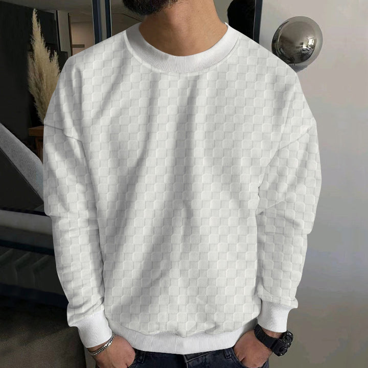 Herren Strukturiertes Baumwoll-Sweatshirt mit Karo-Prägung und Rundhalsausschnitt Drune