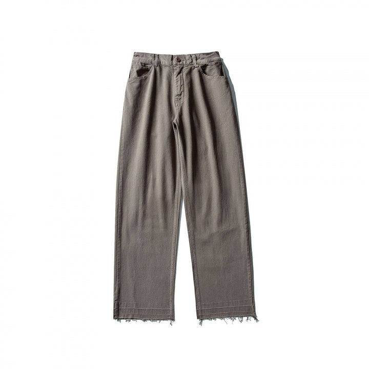 Damen Weite High-Waist Jeanshose mit geradem Bein und rohem Saum Drune