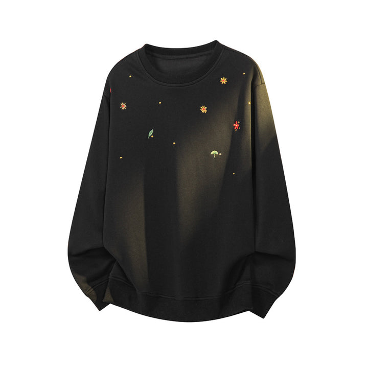 Damen Sportlicher Sweatshirt mit floralen Stickereien Drune