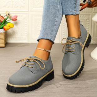 Damen Plateau-Schnürer im Oxford-Stil mit Velours-Optik und profilierter Gummisohle Drune