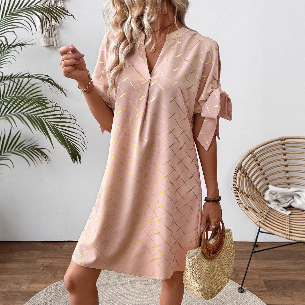 Damen lässiges Kleid mit leichten Puffärmeln Drune