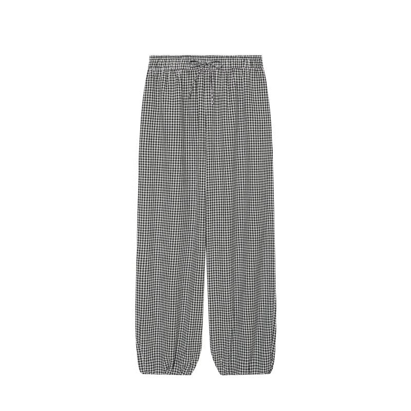 Damen Weite Karo‑Hose mit elastischem Bund, Tunnelzug und gesmokten Saum Drune