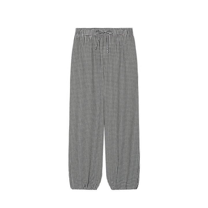 Damen Weite Karo‑Hose mit elastischem Bund, Tunnelzug und gesmokten Saum Drune