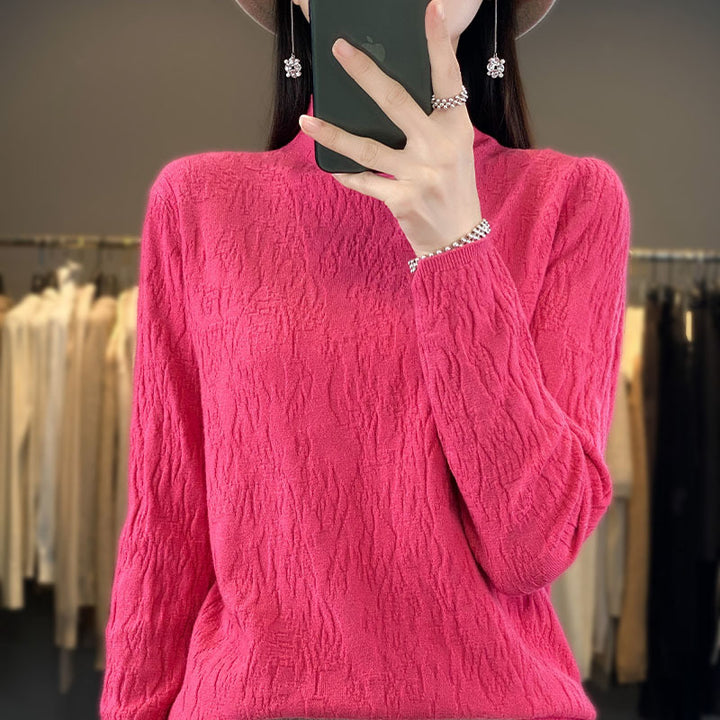 Damen Strukturierter Feinstrick-Pullover mit kurzem Stehkragen und Crinkle-Optik Drune