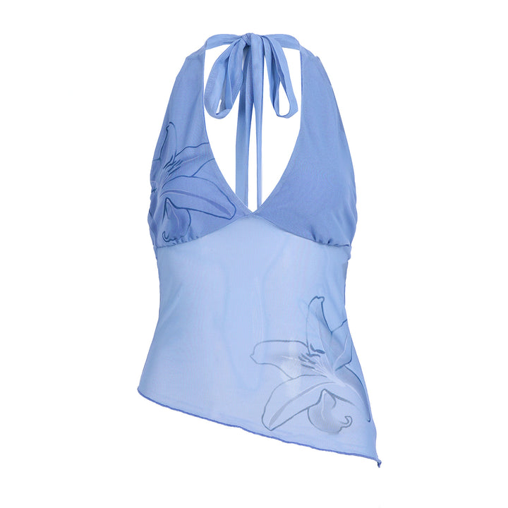 Damen Oberteil im Halterneck-Design mit floralem Druck und asymmetrischem Schnitt Drune