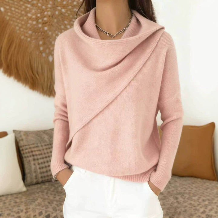 Damen Asymmetrischer Grobstrick-Pullover mit Schalkragen Drune