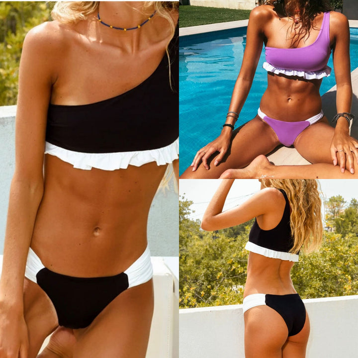 Damen Triangel-Bikini mit asymmetrischem Schnitt und Rüschendetails Drune