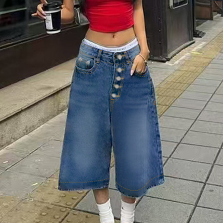 Damen Jeansrock mit weitem Schnitt und praktischem Knopfverschluss Drune