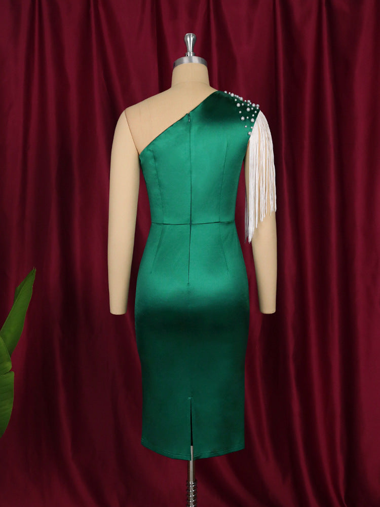 Damen Einseitiges Cocktailkleid mit funkelnden Fransen und eleganter Taillierung Drune