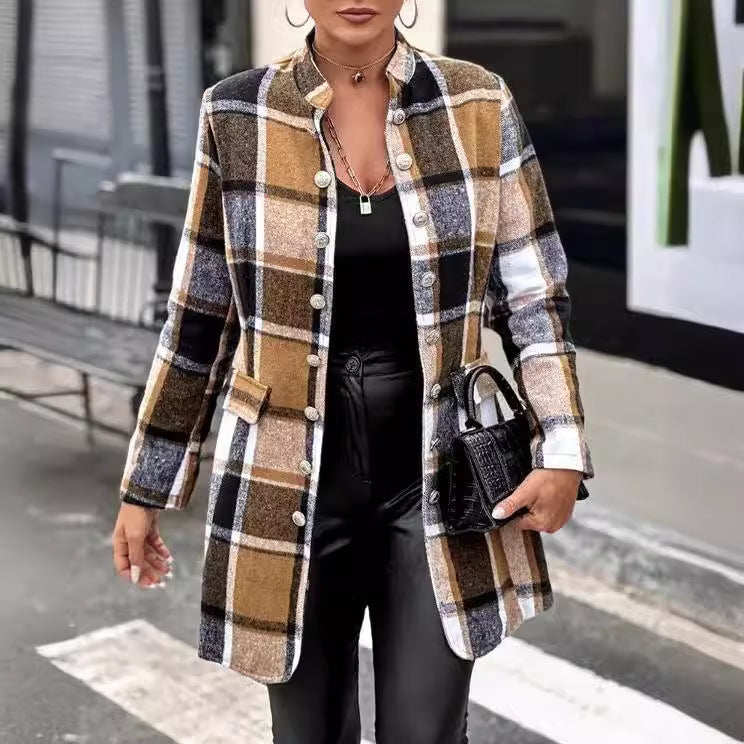 Damen Modischer Karo-Blazer aus weichem Wollmix Drune