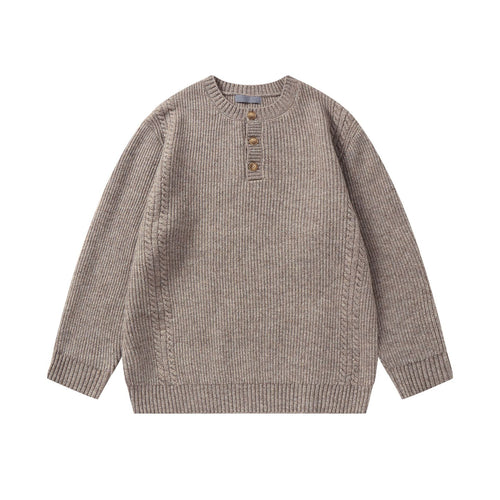 Unisex Strickpullover mit Henley-Knopfleiste und Zopfmuster Drune