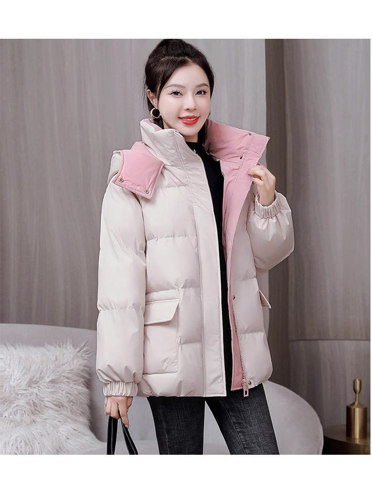 Damen nan wattierte Steppjacke mit abnehmbarer Kapuze, hohem Kragen und großen Pattentaschen Drune