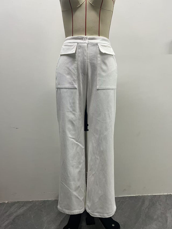 Damen Weite Cord-Palazzohose mit hoher Taille und aufgesetzten Pattentaschen Drune