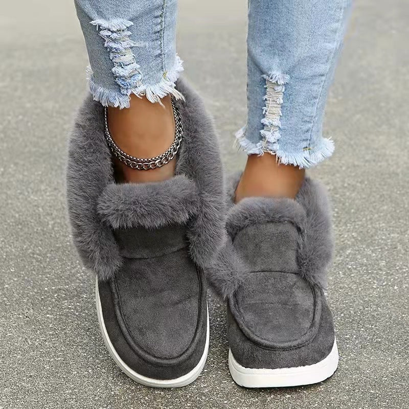 Damen Gefütterte Kurzstiefel‑Hausschuhe mit Kunstfellrand und leichter Gummisohle Drune