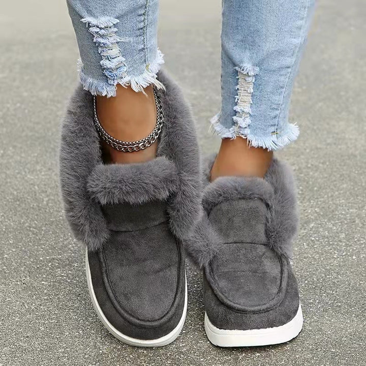 Damen Gefütterte Kurzstiefel‑Hausschuhe mit Kunstfellrand und leichter Gummisohle Drune