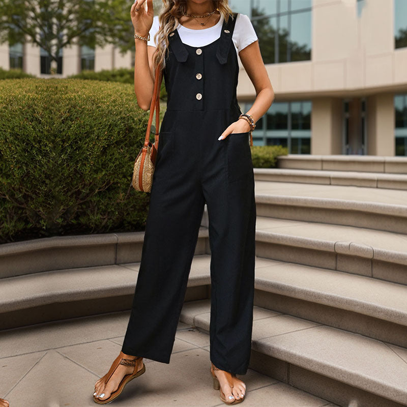 Damen Latzhose mit seitlichen Taschen und Knopfdetails Drune
