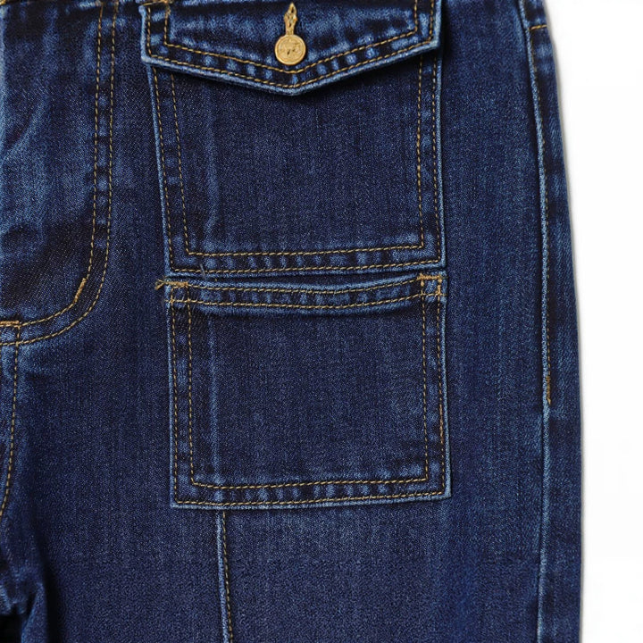 Damen Highwaist-Jeans mit weitem Bein, aufgesetzten Taschen und Mittelnaht Drune