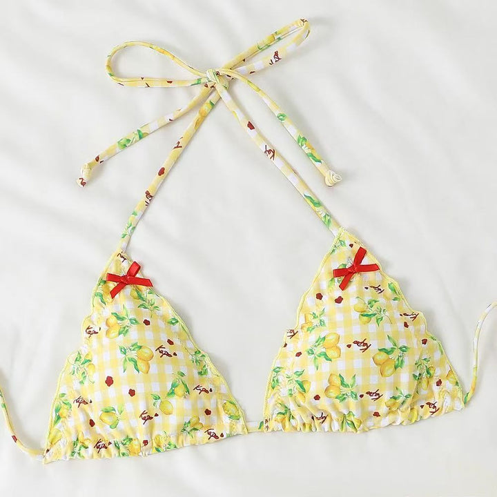 Damen Bikini-Set mit verspieltem Zitronenmuster und Rüschendetails Drune