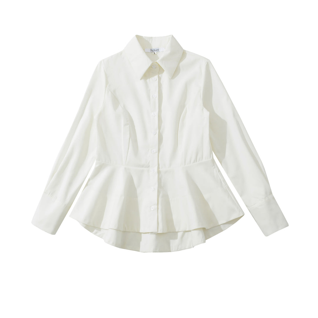 Damen Taillierte Peplum-Bluse mit Hemdkragen und doppellagigem Saum Drune