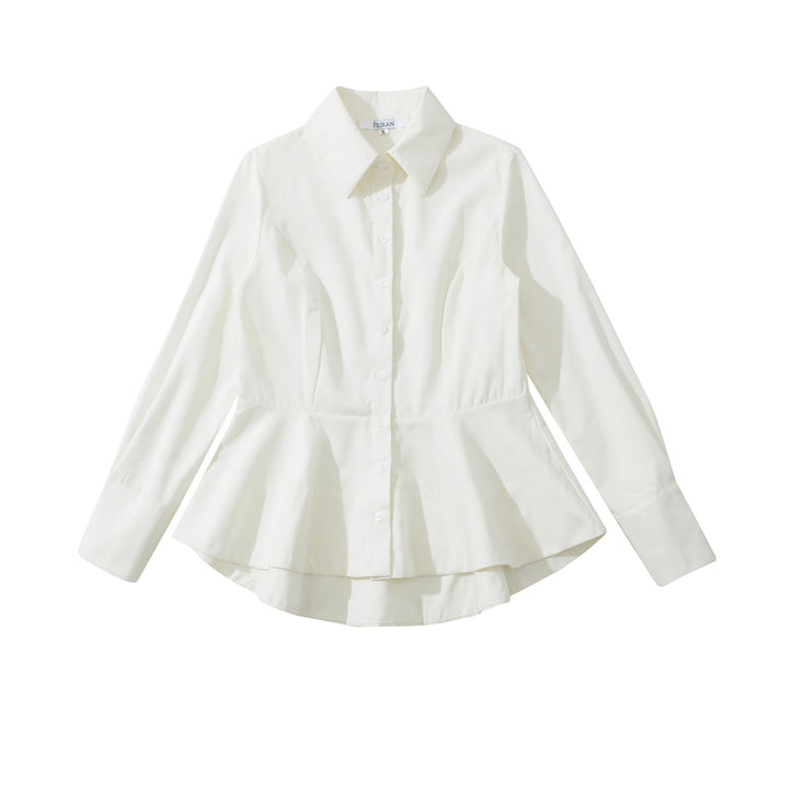Damen Taillierte Peplum-Bluse mit Hemdkragen und doppellagigem Saum Drune