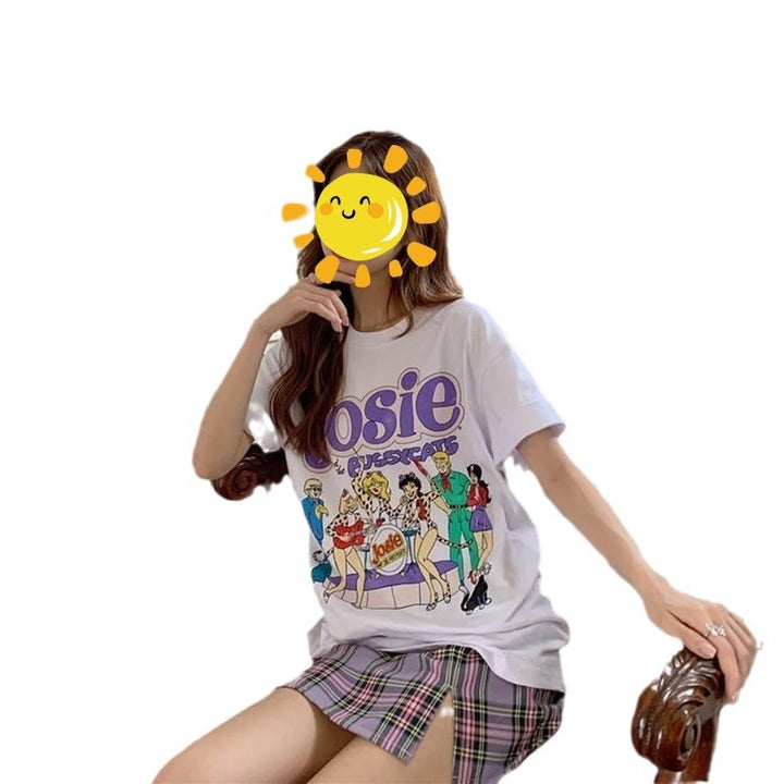 Damen Graphic T-Shirt mit vintage Rotdruck und lockerer Passform