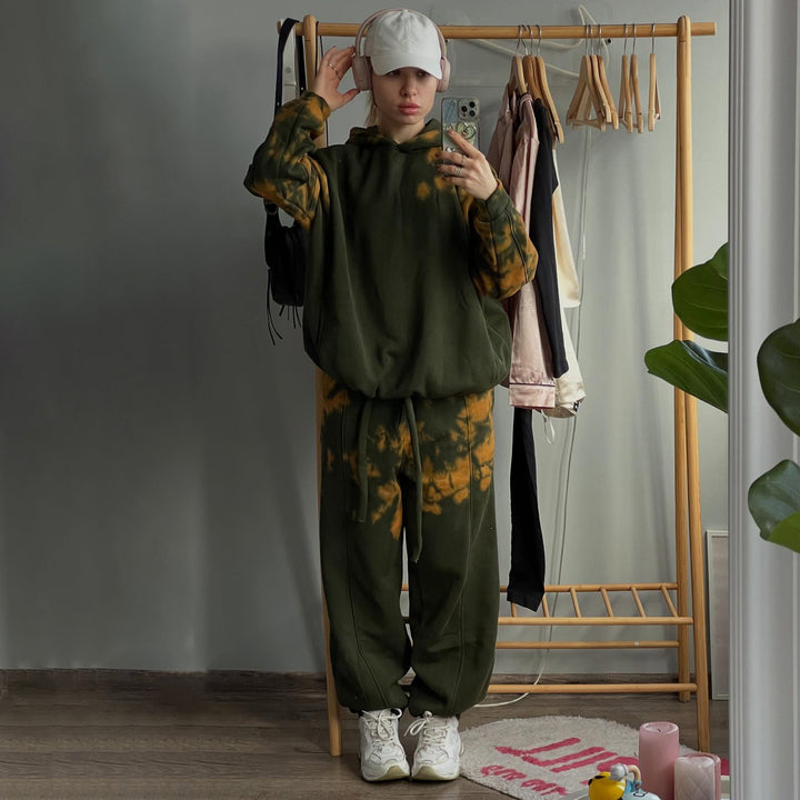 Damen Sportliches Hoodie- und Jogginghosen-Set mit einzigartigem Batik-Muster Drune
