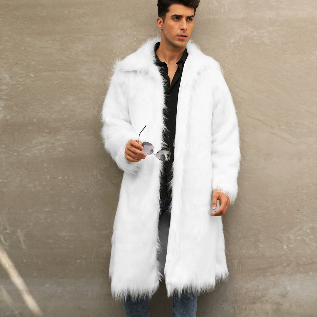 Herren Luxus Kunstfellmantel mit breitem Kragen Drune