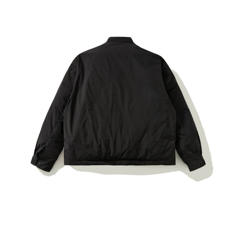 Unisex Boxy wattierte Kurzjacke mit Stehkragen und verdeckter Druckknopfleiste Drune