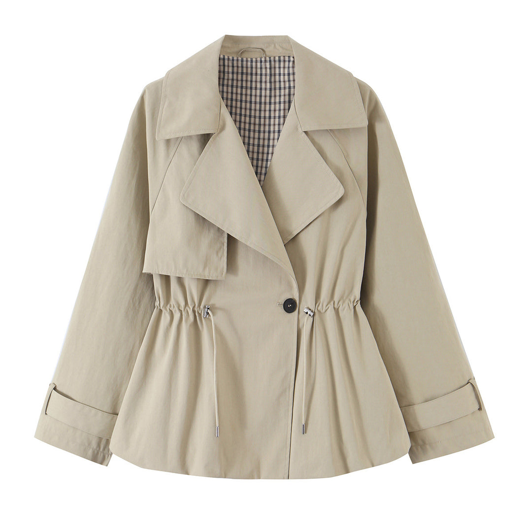 Damen Kurzer taillierter Trenchcoat mit Kordelzug und weitem Revers Drune