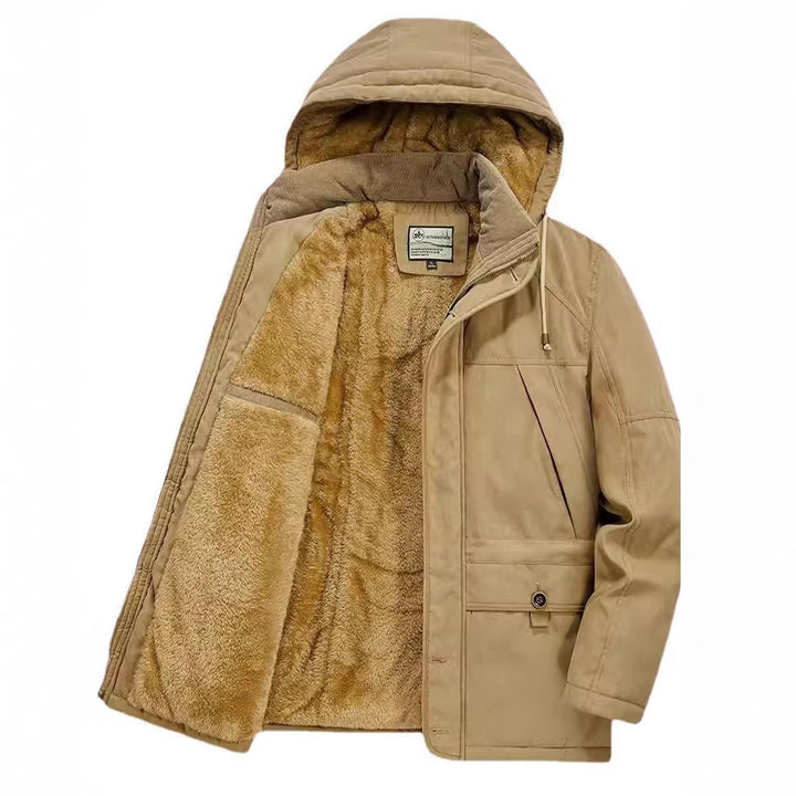 Herren Isolierter Langparka mit Teddyfutter, Kapuze und verdeckten Taschen Drune