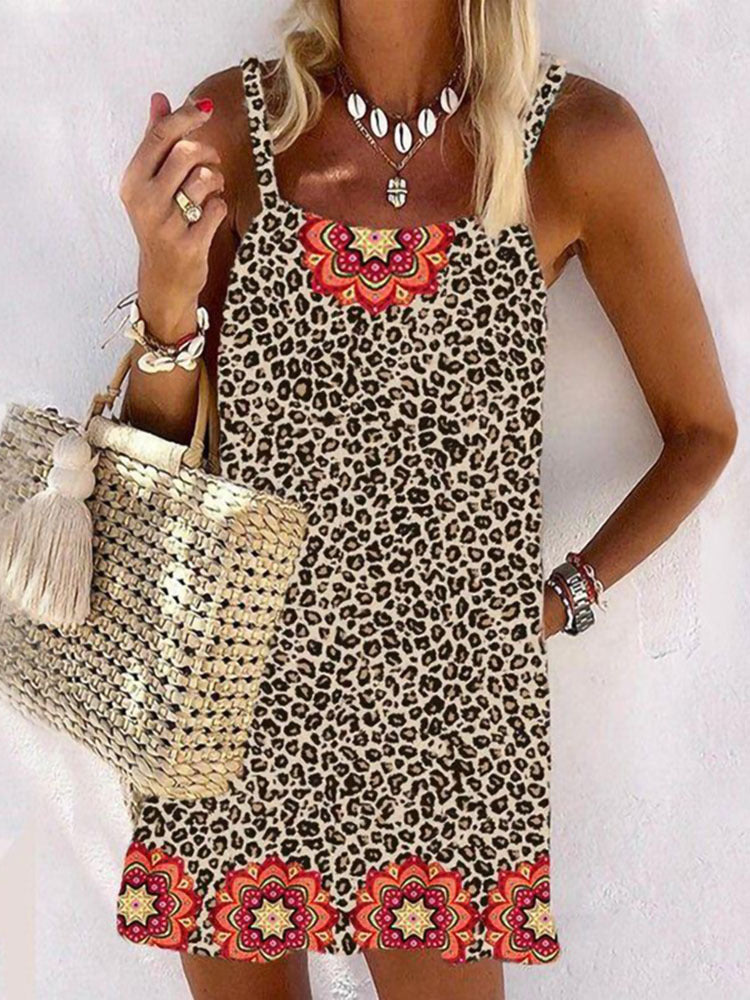Damen Sommerliches Kleid mit leopardenmotiv und floralem Saum Drune