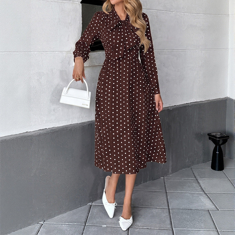 Damen Elegantes Midikleid mit Schluppe und Punkten Drune