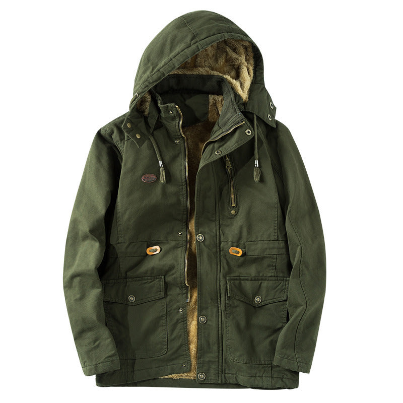 Herren Thermo-Canvasparka mit Kunstfell-Innenfutter, Kapuze und Multifunktions-Taschen Drune