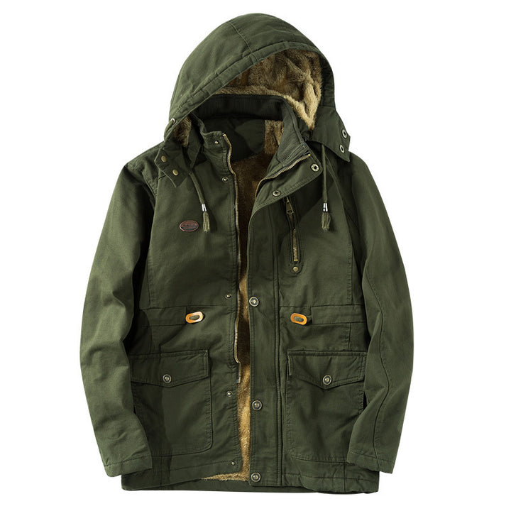 Herren Thermo-Canvasparka mit Kunstfell-Innenfutter, Kapuze und Multifunktions-Taschen Drune