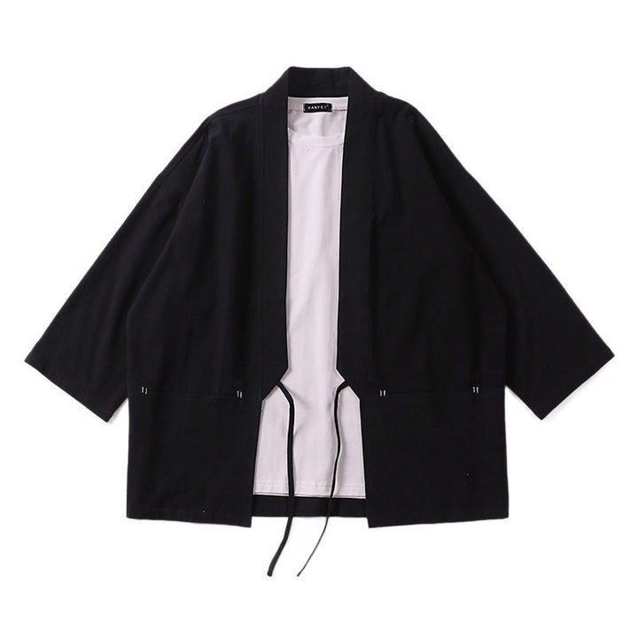 Unisex Kimono-Haori-Jacke mit Bindegürtel und dreiviertelärmeln Drune