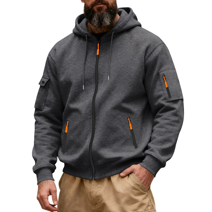 Herren nan funktionale Kapuzen-Sweatjacke mit durchgehendem Reißverschluss und Armtasche Drune