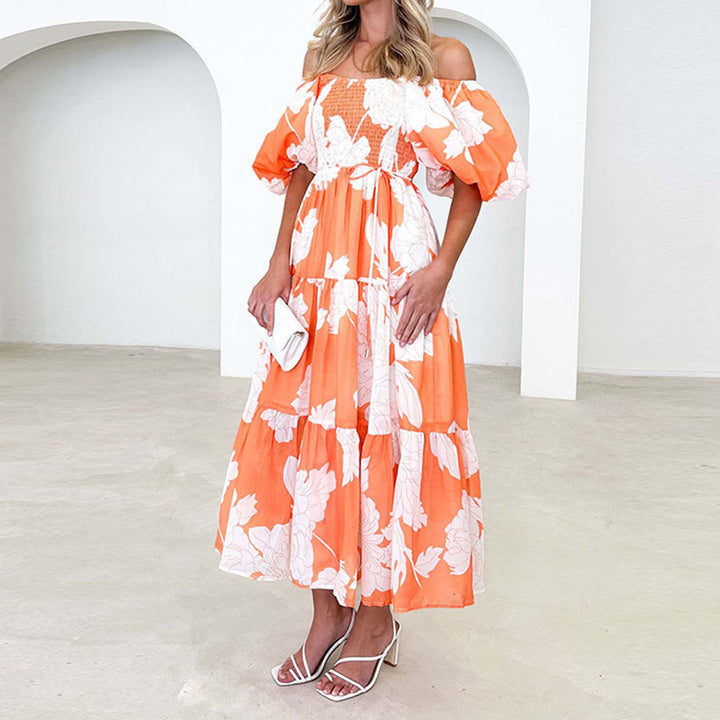 Damen Maxikleid mit voluminösen Puffärmeln und floralem Design Drune