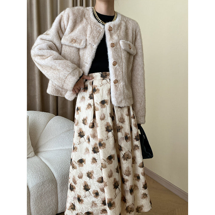 Damen weiche Teddyjacke mit dekorativen Knopfdetails und praktischen Taschen Drune