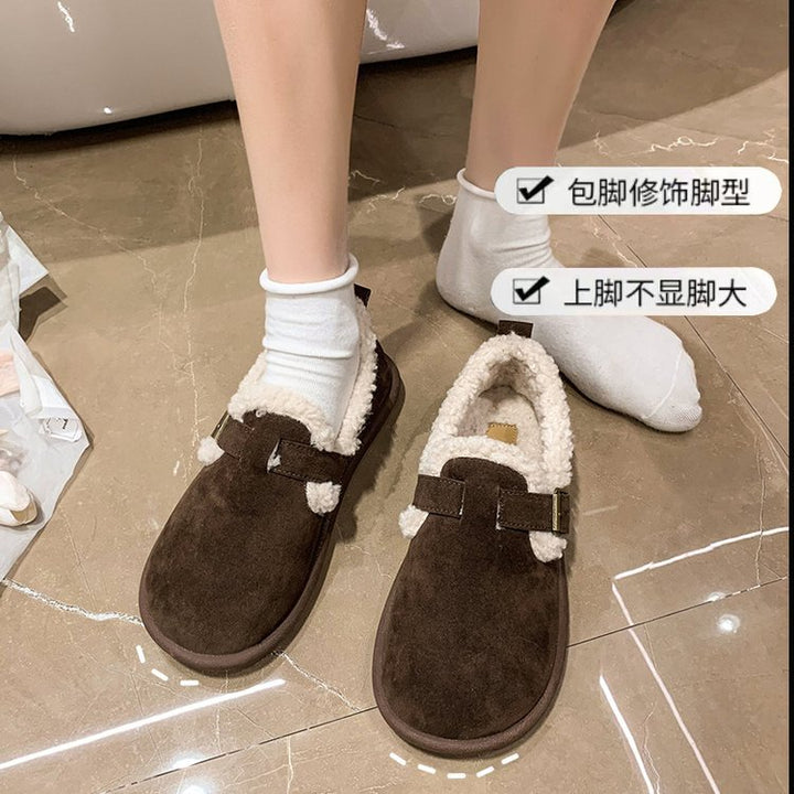Damen Gefütterte Wildleder‑Optik Hausschuhe-Mules mit Teddyfutter und verstellbarem Riemen Drune