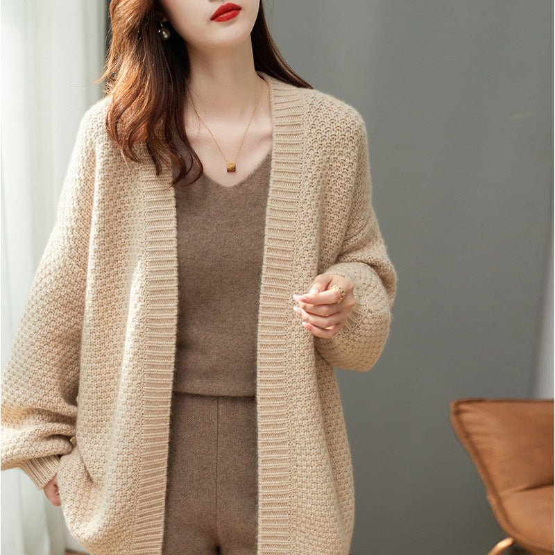 Damen Grobstrickcardigan mit weitem Schnitt und langen Ärmeln Drune