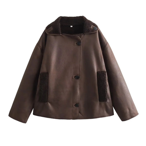 Damen nan kurze Lammfelloptik Jacke im Boxy-Schnitt mit Teddyfutter und aufgesetzten Taschen Drune