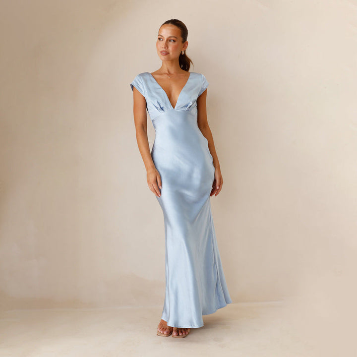 Damen langes Abendkleid mit schickem V-Ausschnitt und elegantem Fall Drune