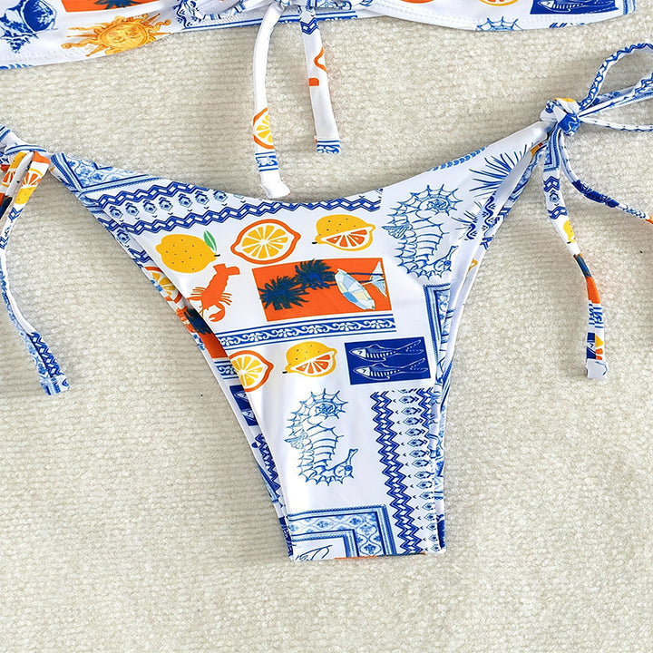 Damen Bandeau-Bikini mit verspieltem Muster und anpassbarem Bindesystem Drune