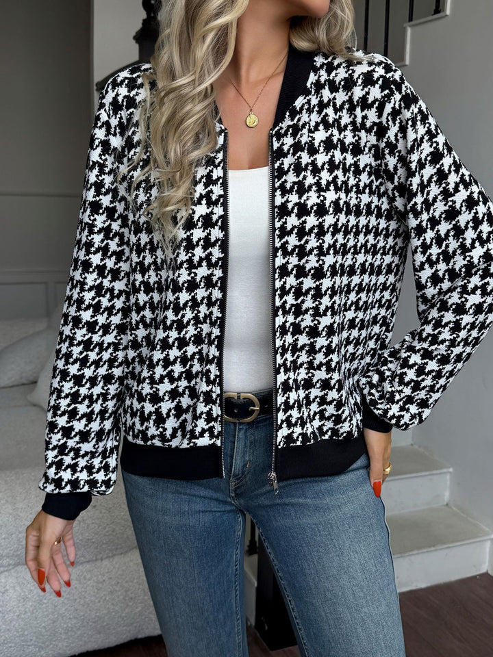 Damen Modischer Bomberjacke mit klassischem Hahnentrittmuster Drune
