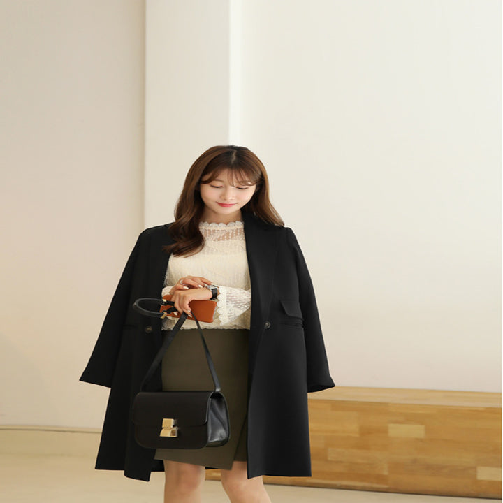 Damen Knieumspielender Einreihiger Wollmix-Longmantel im minimalistischen Tailoring Drune
