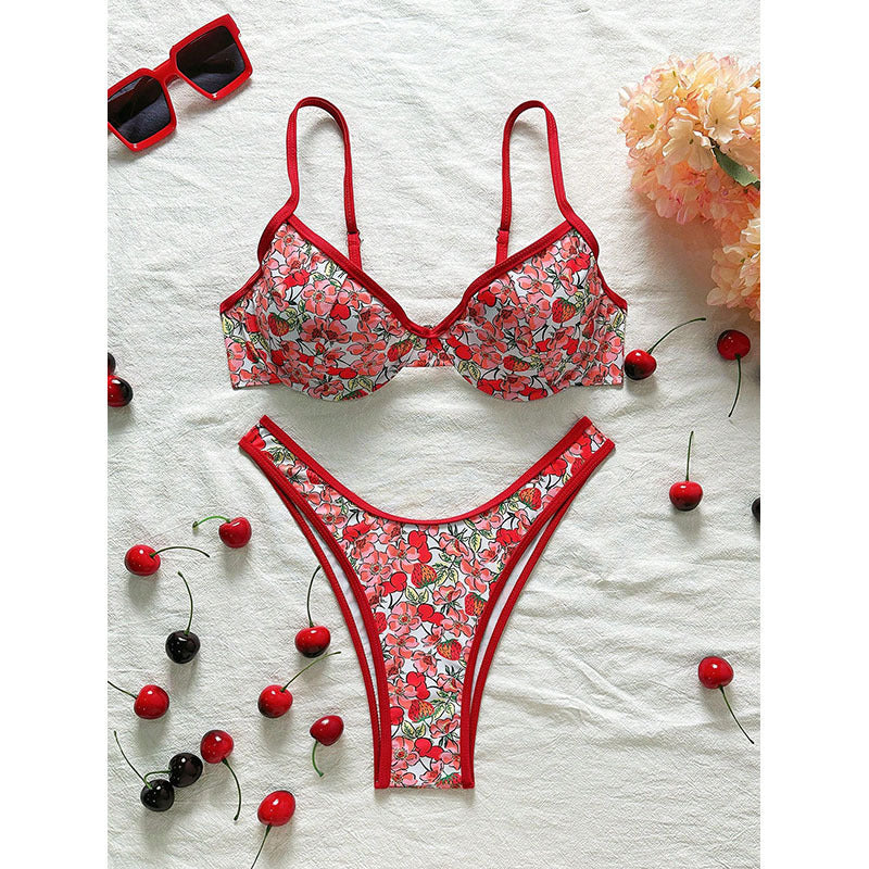 Damen Push-Up-Bikini mit floralen Mustern und verstellbaren Trägern Drune